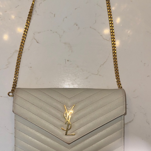 Yves Saint Laurent beige Leather Chevron Wristlet - Picture 2 of 5
